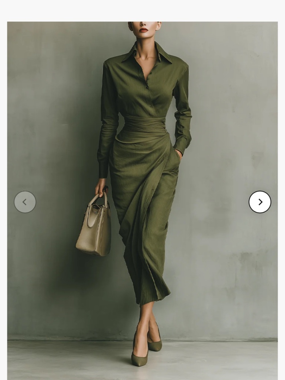 Olive Green Wrap Shirt Dress